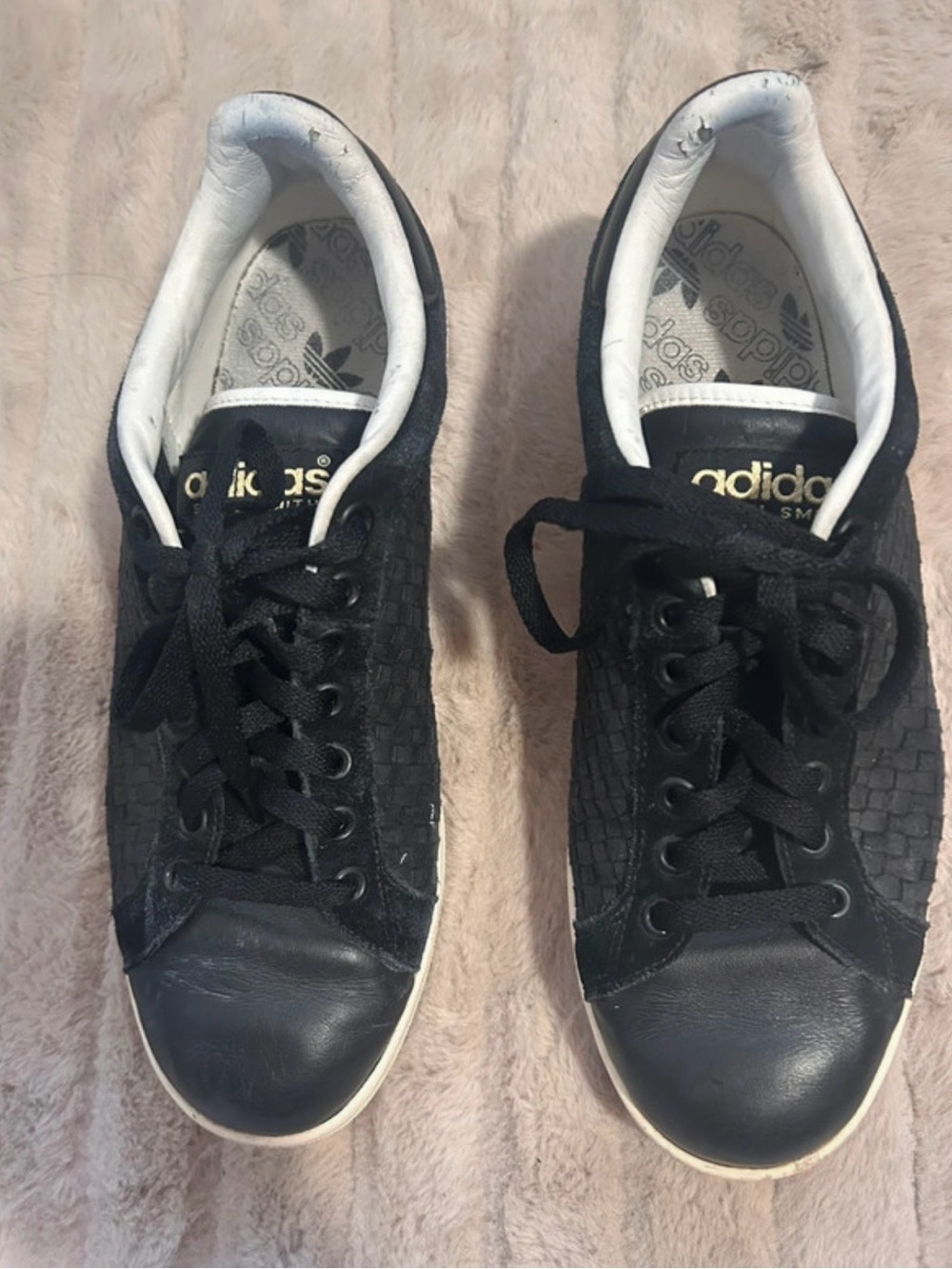 adidas Black and White Low-Top Sneakers with Gold Details